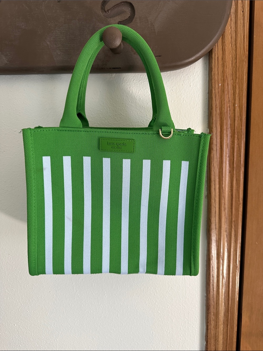 kate spade Green and White Striped Canvas Tote